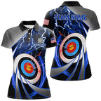 Blue Archery 3d Target Thunder Lightning Personalized Polo Shirts, Team League Archery Shirts