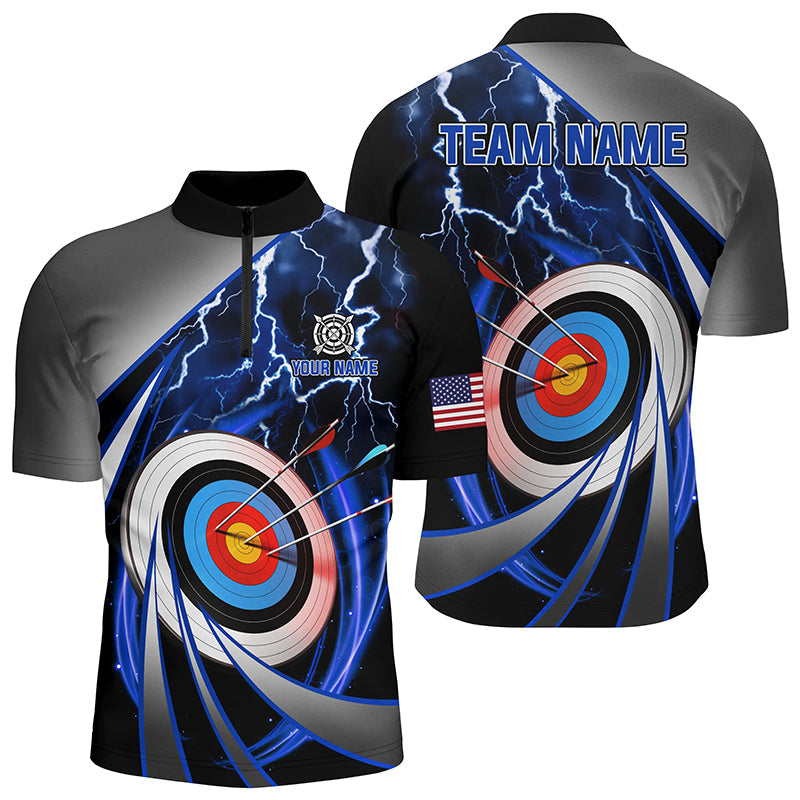Blue Archery 3d Target Lightning Custom Quarter-Zip Shirts, Team League Archery Shirts