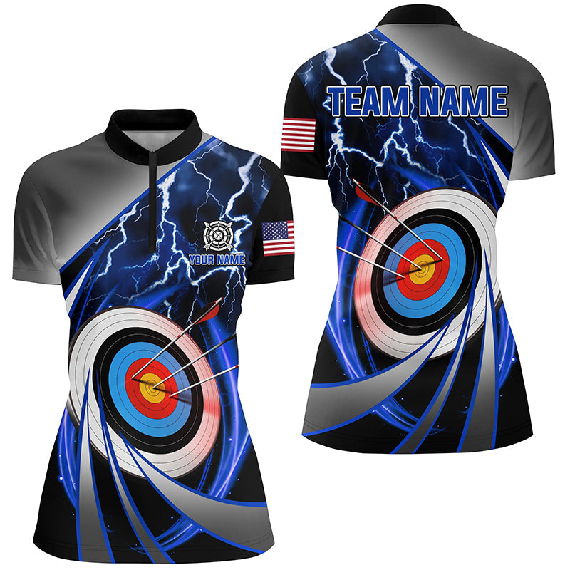 Blue Archery 3d Target Lightning Custom Quarter-Zip Shirts, Team League Archery Shirts