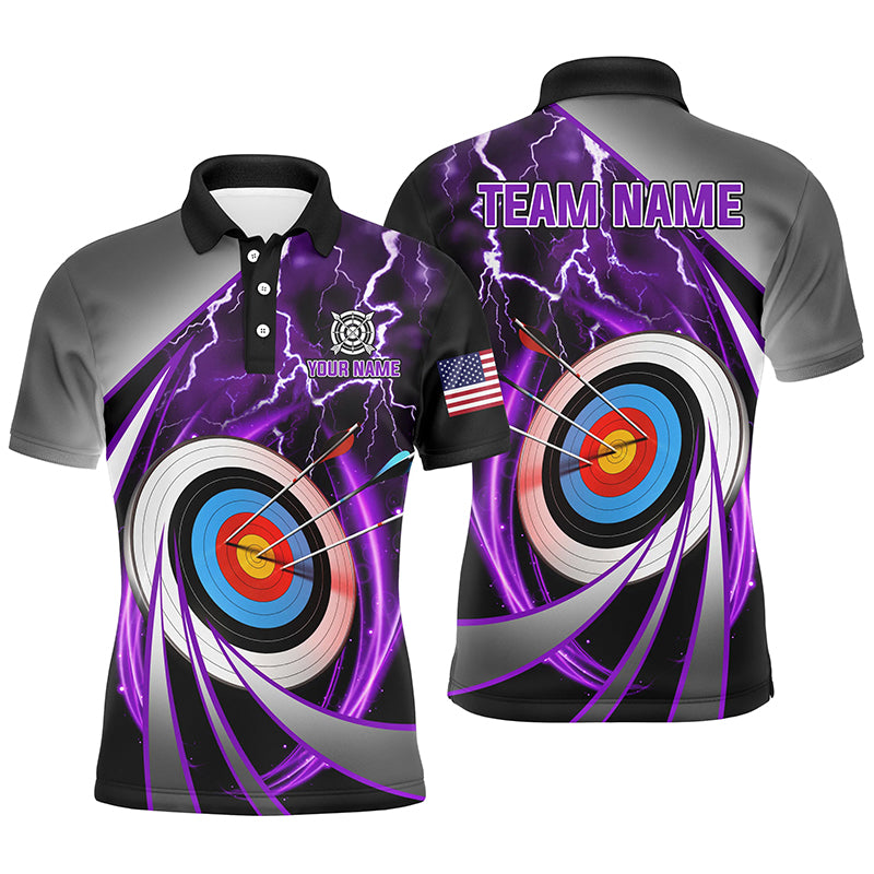 Purple Archery 3d Target Thunder Lightning Personalized Polo Shirts, Team League Archery Shirts