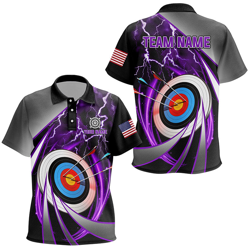 Purple Archery 3d Target Thunder Lightning Personalized Polo Shirts, Team League Archery Shirts