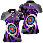 Purple Archery 3d Target Thunder Lightning Personalized Polo Shirts, Team League Archery Shirts