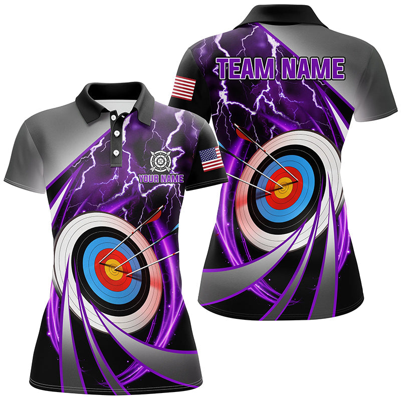 Purple Archery 3d Target Thunder Lightning Personalized Polo Shirts, Team League Archery Shirts