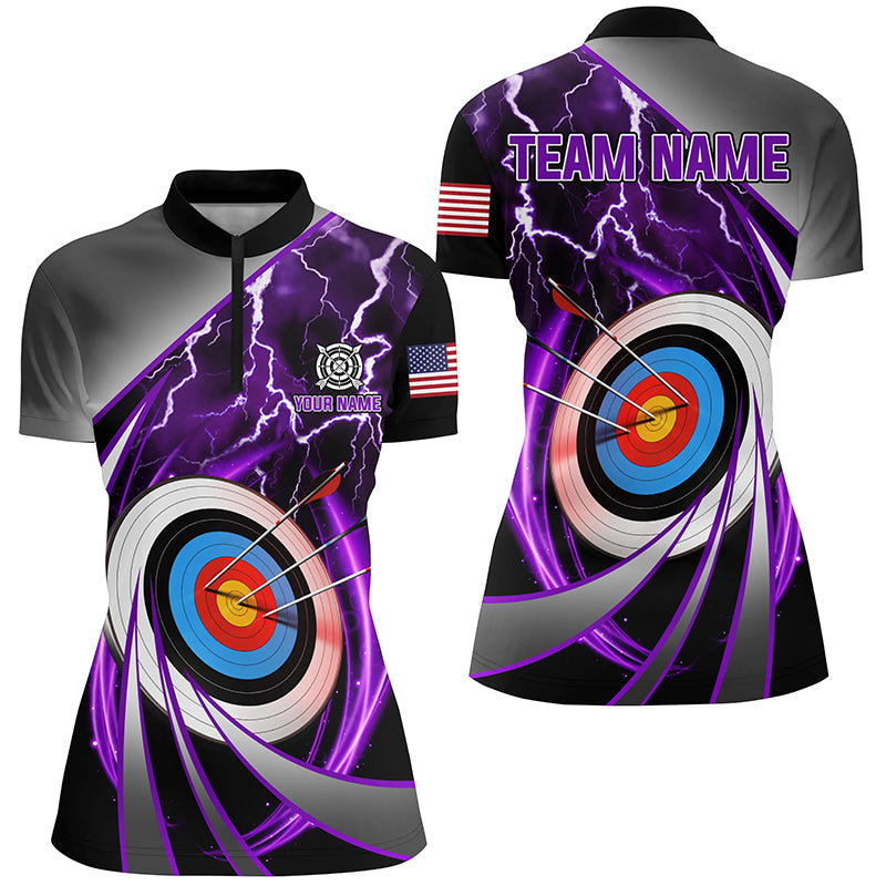 Purple Archery 3d Target Lightning Custom Quarter-Zip Shirt, Team League Archery Shirts