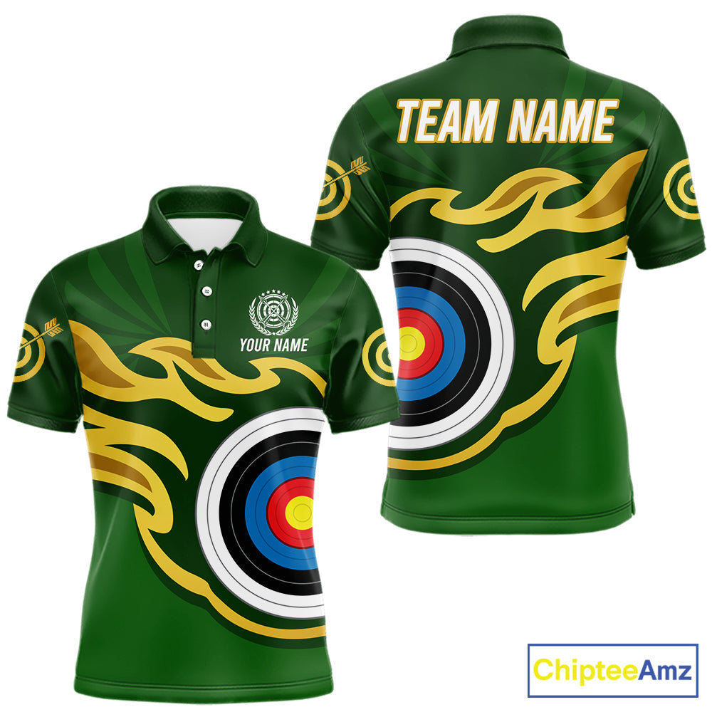 Personalized Green Archery Flame Polo & 1/4 Zip Custom Golden Archery Team Jersey