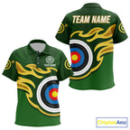 Personalized Green Archery Flame Polo Shirt Custom Golden Archery Team Jersey