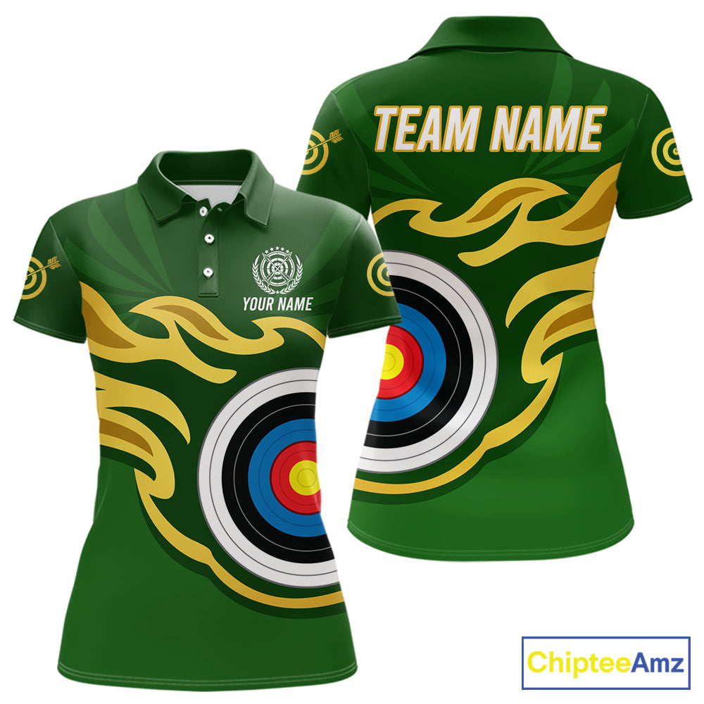 Personalized Green Archery Flame Polo & 1/4 Zip Custom Golden Archery Team Jersey
