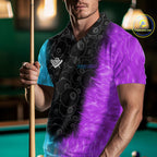 Blue And Purple Flame 8 Ball Billiard Pool Shirt Custom Billiard Team Jersey Polo, 1/4 Zip