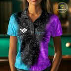 Blue And Purple Flame 8 Ball Billiard Pool Shirt Custom Billiard Team Jersey Polo, 1/4 Zip