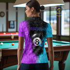Blue And Purple Flame 8 Ball Billiard Pool Shirt Custom Billiard Team Jersey Polo, 1/4 Zip