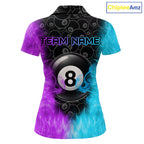 Blue And Purple Flame 8 Ball Billiard Pool Shirt Custom Billiard Team Jersey Polo, 1/4 Zip