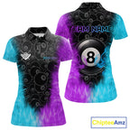 Blue And Purple Flame 8 Ball Billiard Pool Shirt Custom Billiard Team Jersey Polo, 1/4 Zip