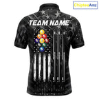 Black US Flag 9 Ball Billiard Shirts Custom Patriotic Billiard Team Shirts, Pool Jerseys