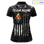 Black US Flag 9 Ball Billiard Shirts Custom Patriotic Billiard Team Shirts, Pool Jerseys