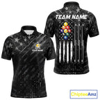 Black US Flag 9 Ball Billiard Shirts Custom Patriotic Billiard Team Shirts, Pool Jerseys