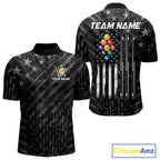 Black US Flag 9 Ball Billiard Shirts Custom Patriotic Billiard Team Shirts, Pool Jerseys