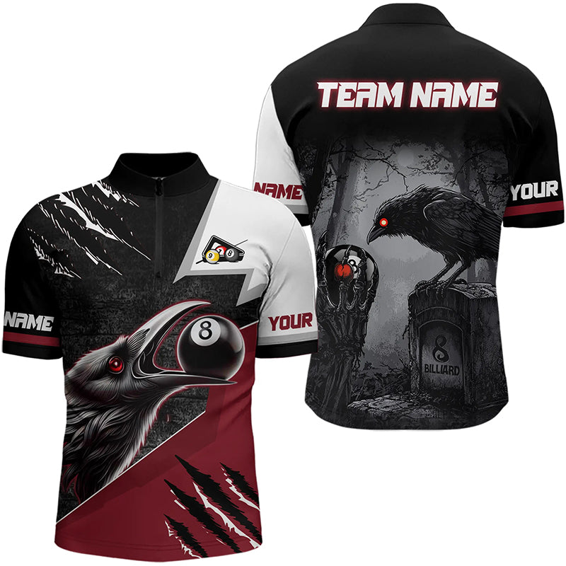 Personalized 8 Ball Pool Crows Billiard Shirts, Billiard Team Jerseys