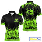Black And Green Funny Skeleton Billiard Shirts Custom 8 Ball Pool Billiard Team Jersey