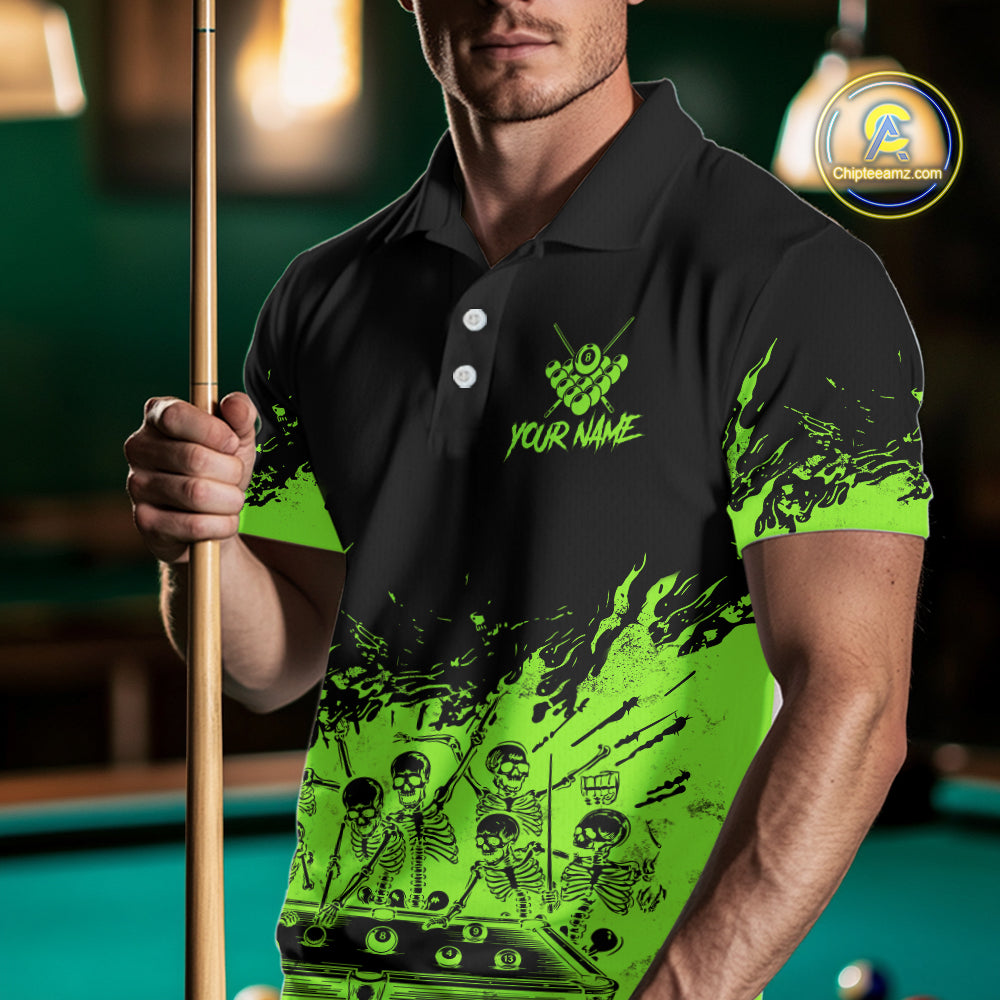 Black And Green Funny Skeleton Billiard Shirts Custom 8 Ball Pool Billiard Team Jersey