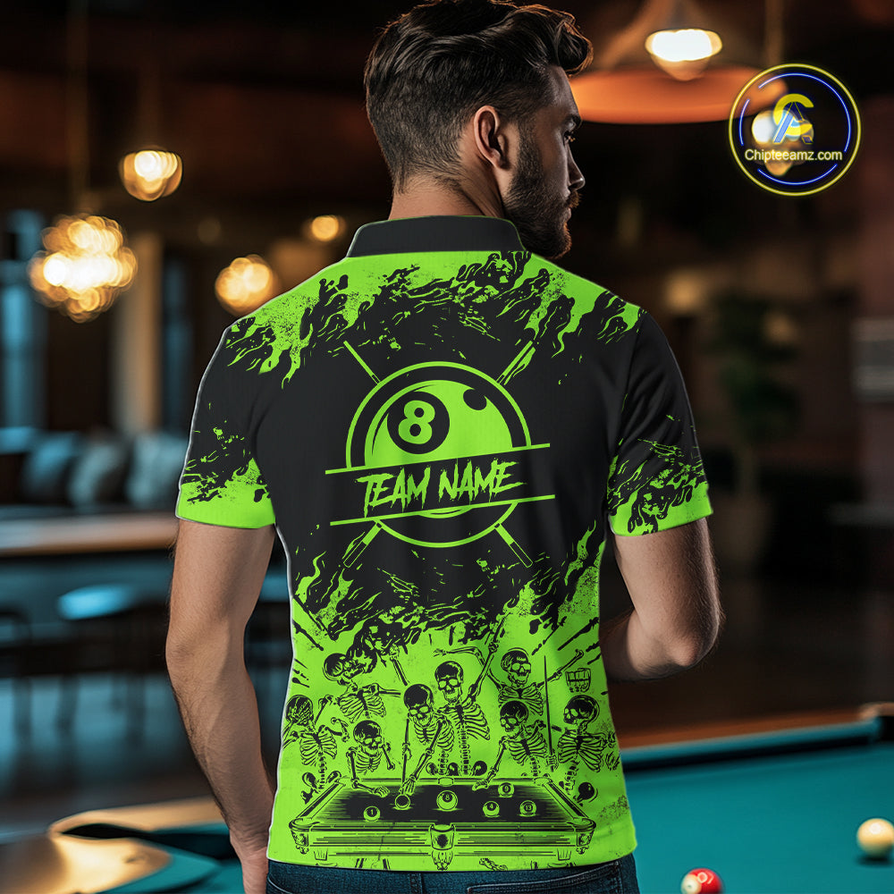 Black And Green Funny Skeleton Billiard Shirts Custom 8 Ball Pool Billiard Team Jersey