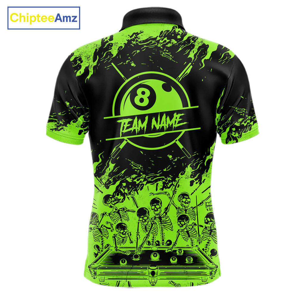 Black And Green Funny Skeleton Billiard Shirts Custom 8 Ball Pool Billiard Team Jersey