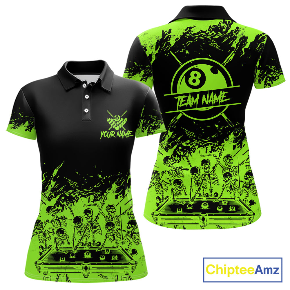 Black And Green Funny Skeleton Billiard Shirts Custom 8 Ball Pool Billiard Team Jersey