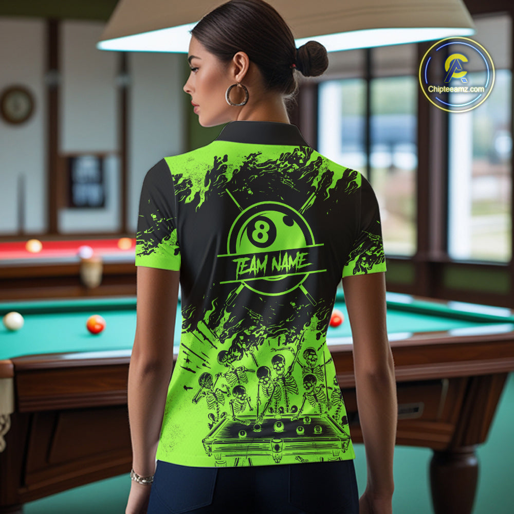 Black And Green Funny Skeleton Billiard Shirts Custom 8 Ball Pool Billiard Team Jersey