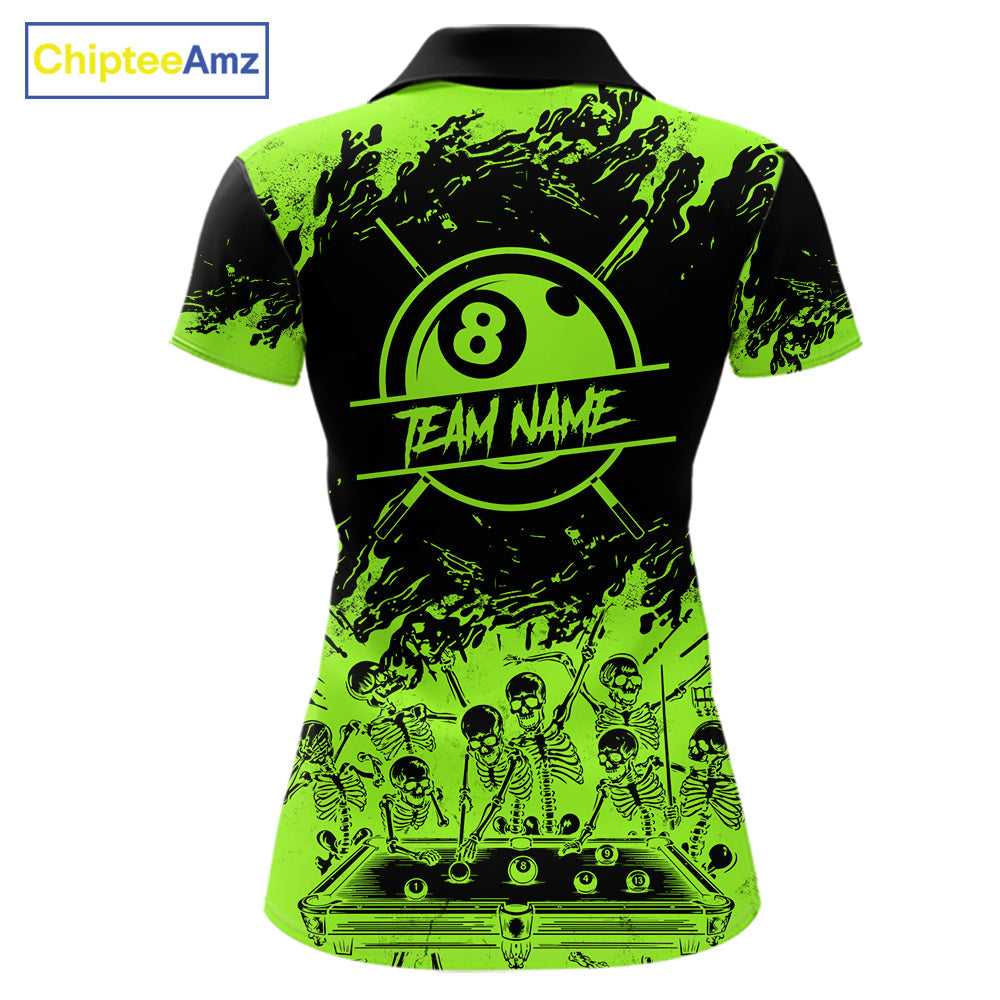 Black And Green Funny Skeleton Billiard Shirts Custom 8 Ball Pool Billiard Team Jersey
