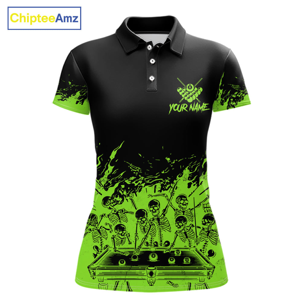Black And Green Funny Skeleton Billiard Shirts Custom 8 Ball Pool Billiard Team Jersey