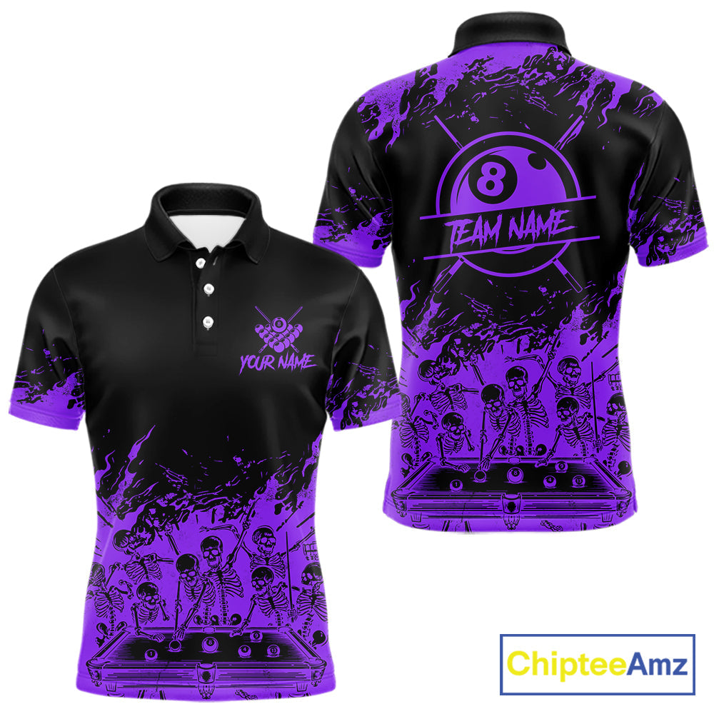 Black And Purple Funny Skeleton Billiard Shirts Custom 8 Ball Pool Billiard Team Jersey