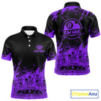 Black And Purple Funny Skeleton Billiard Shirts Custom 8 Ball Pool Billiard Team Jersey