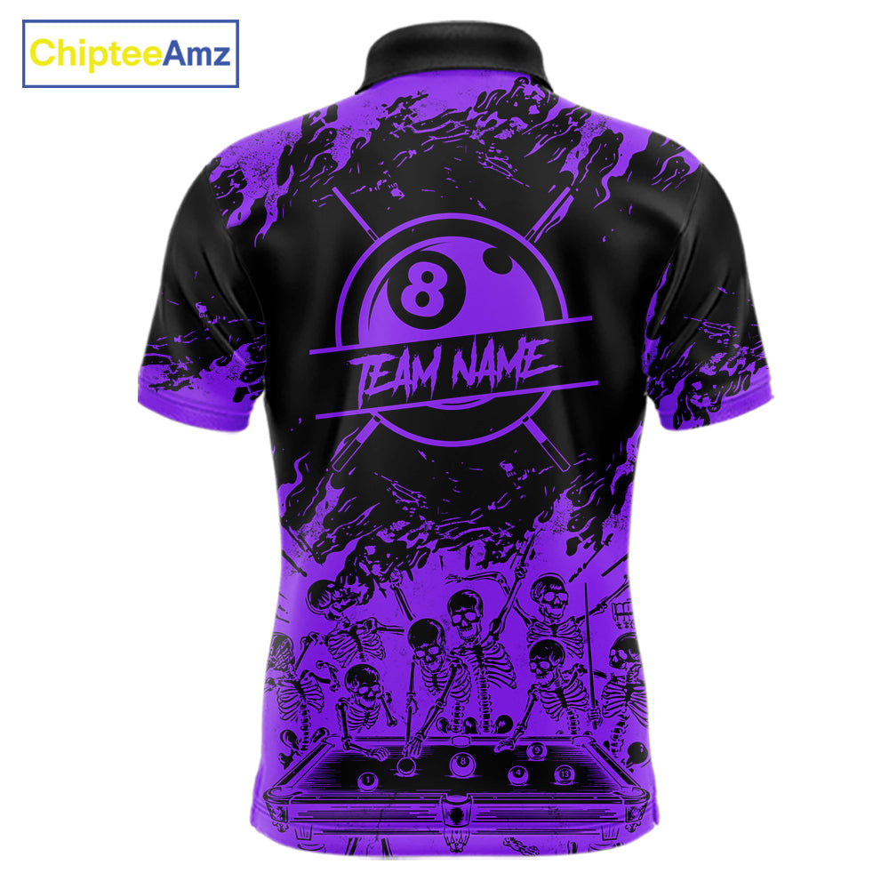 Black And Purple Funny Skeleton Billiard Shirts Custom 8 Ball Pool Billiard Team Jersey