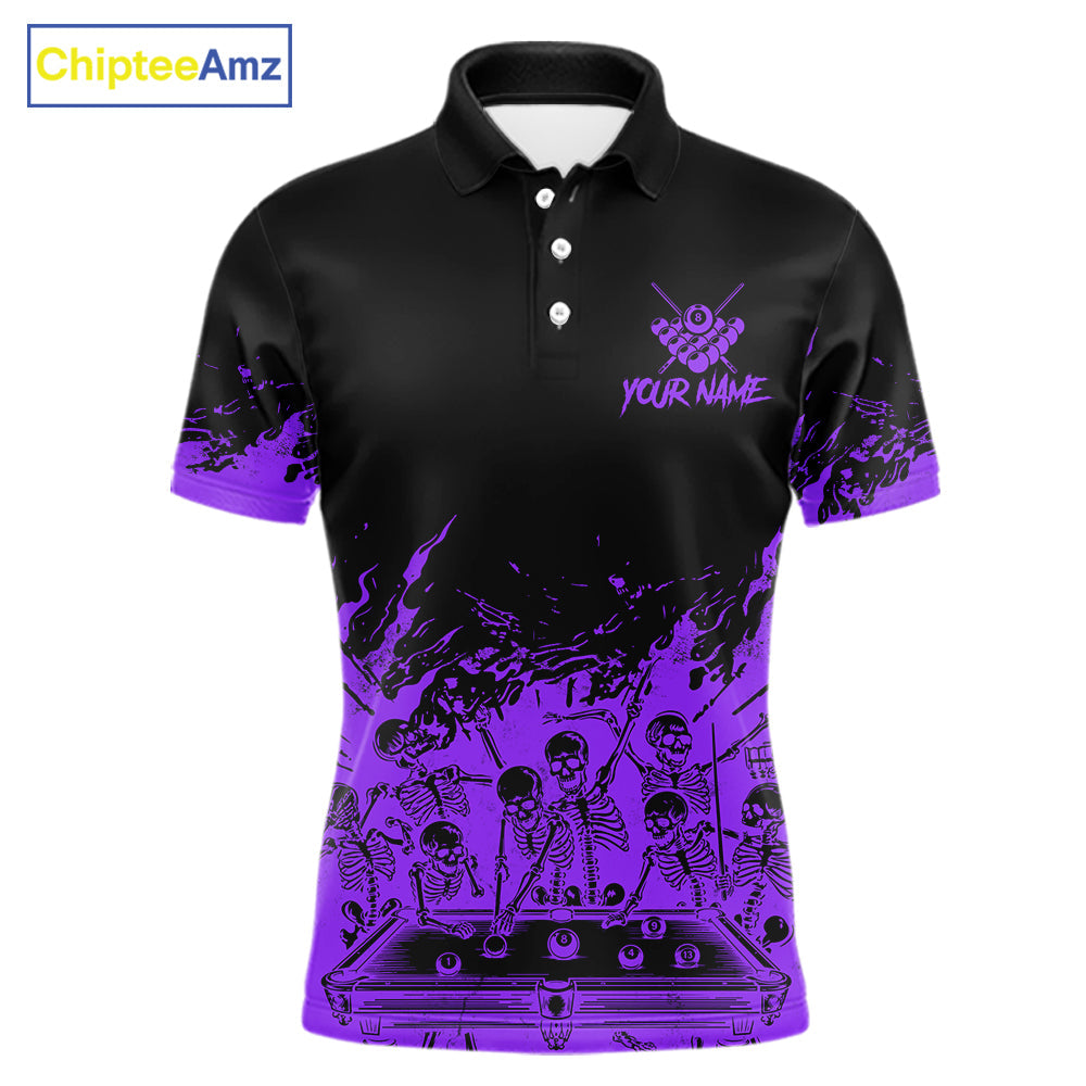 Black And Purple Funny Skeleton Billiard Shirts Custom 8 Ball Pool Billiard Team Jersey