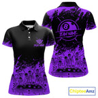 Black And Purple Funny Skeleton Billiard Shirts Custom 8 Ball Pool Billiard Team Jersey