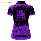 Black And Purple Funny Skeleton Billiard Shirts Custom 8 Ball Pool Billiard Team Jersey