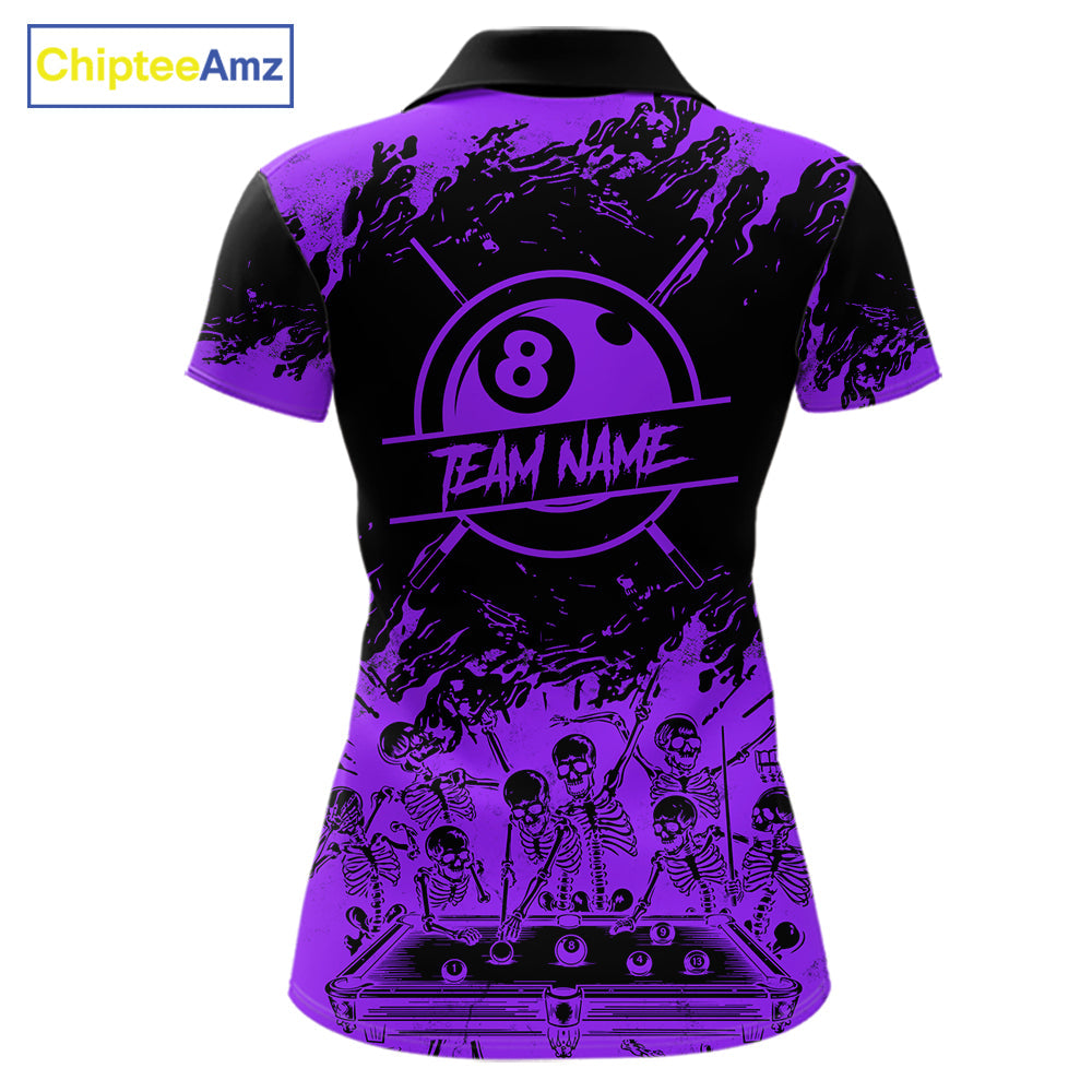 Black And Purple Funny Skeleton Billiard Shirts Custom 8 Ball Pool Billiard Team Jersey