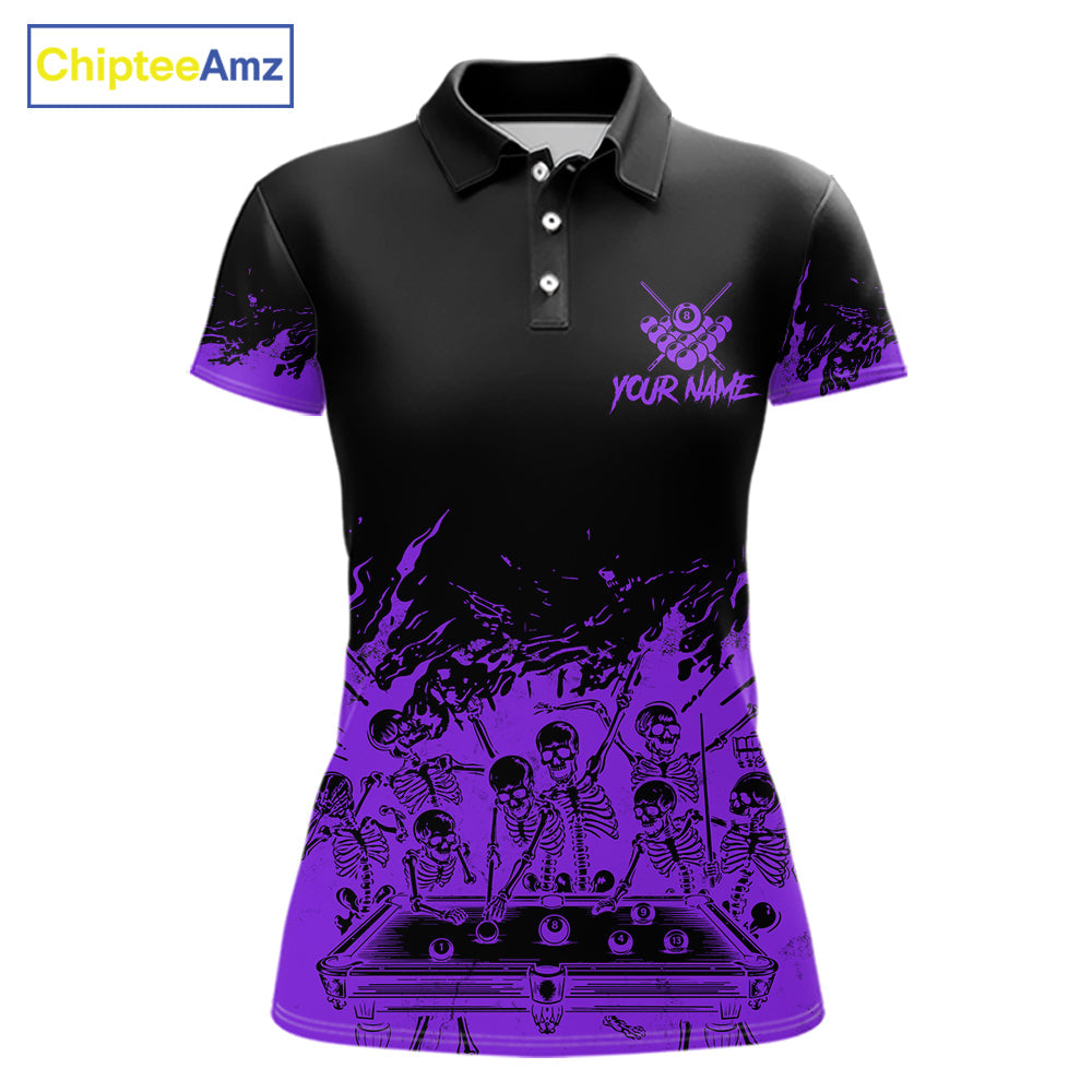 Black And Purple Funny Skeleton Billiard Shirts Custom 8 Ball Pool Billiard Team Jersey