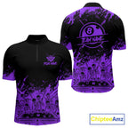 Black And Purple Funny Skeleton Billiard Shirts Custom 8 Ball Pool Billiard Team Jersey