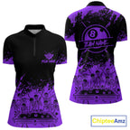 Black And Purple Funny Skeleton Billiard Shirts Custom 8 Ball Pool Billiard Team Jersey