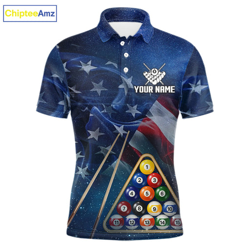 American Flag Blue Galaxy Billiard Shirt Custom 8 Ball Pool Team Jersey Polo & 1/4 Zip