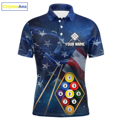 American Flag Blue Galaxy Billiard Shirt Custom 9 Ball Pool Team Jersey Polo & 1/4 Zip