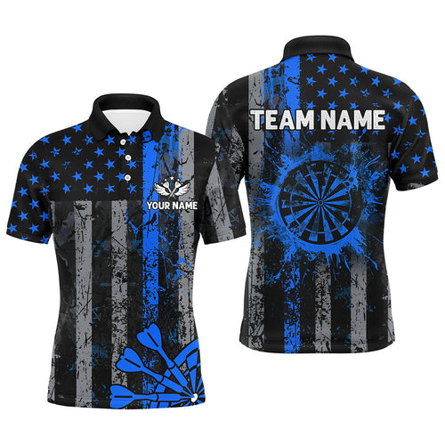 Custom Blue Grunge US Flag Patriotic Darts Shirt, Retro Darts Board Darts Team Jerseys
