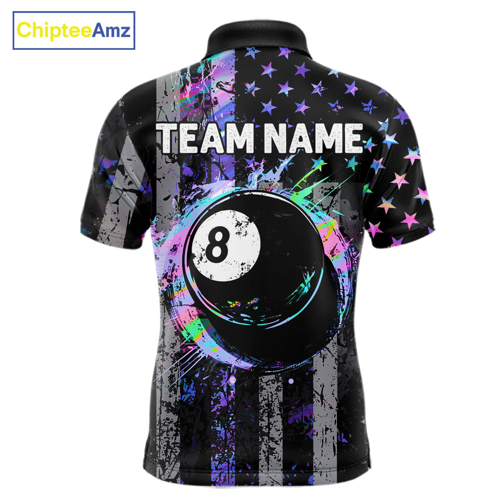 Custom Holographic Grunge US Flag Patriotic Billiard Shirt Retro 8 Ball Pool Team Jersey