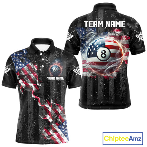 Custom US Flag Smoke 8 Ball Pool Billiard Shirt, 3D Patriotic Billiard Team Jersey