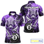 Purple 8 Ball Thunder Lightning Tiger Billiard Shirt Custom Pool Team Jersey Polo, 1/4 Zip