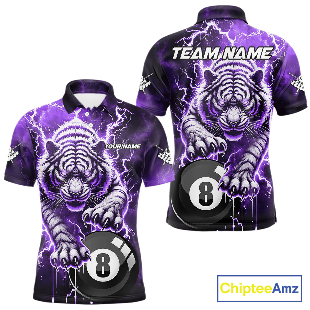 Purple 8 Ball Thunder Lightning Tiger Billiard Shirt Custom Pool Team Jersey Polo, 1/4 Zip