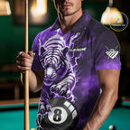 Purple 8 Ball Thunder Lightning Tiger Billiard Shirt Custom Pool Team Jersey Polo, 1/4 Zip