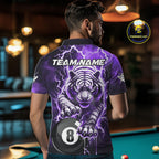 Purple 8 Ball Thunder Lightning Tiger Billiard Shirt Custom Pool Team Jersey Polo, 1/4 Zip
