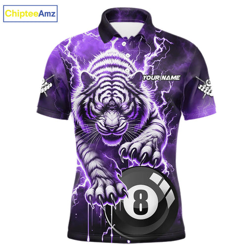 Purple 8 Ball Thunder Lightning Tiger Billiard Shirt Custom Pool Team Jersey Polo, 1/4 Zip
