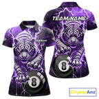 Purple 8 Ball Thunder Lightning Tiger Billiard Shirt Custom Pool Team Jersey Polo, 1/4 Zip